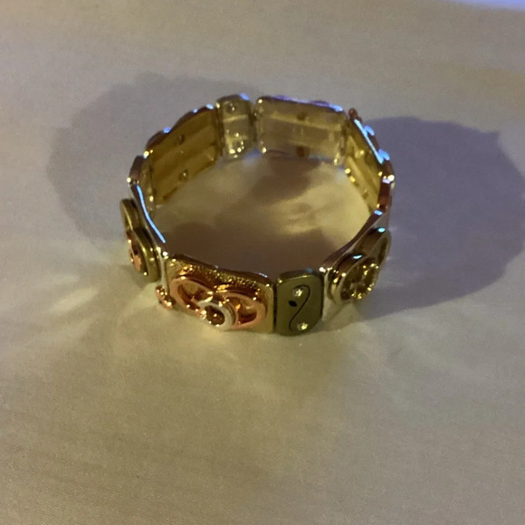 Silver, Rose and Gold Tone Stretch Bracelet - Picture 4 of 4